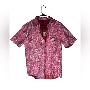 Colloseum Ohio State L Buckeyes Hawaiian Floral Button Shirt Men Red Poly Blend